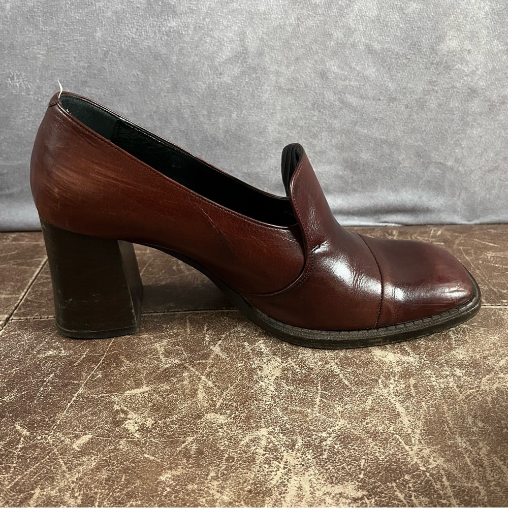 Vintage CHARLES‎ DAVID Brown Leather Block Heels Shoes Womens 37 Made In Italy - Picture 6 of 10